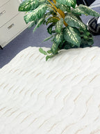 Ivory Moroccan rug high-low zig-zag patterned pile handmade 8x10 rug for bedroom, living room, cozy reading room