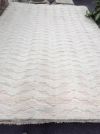 Ivory Moroccan rug high-low zig-zag patterned pile handmade 8x10 rug for bedroom, living room, cozy reading room