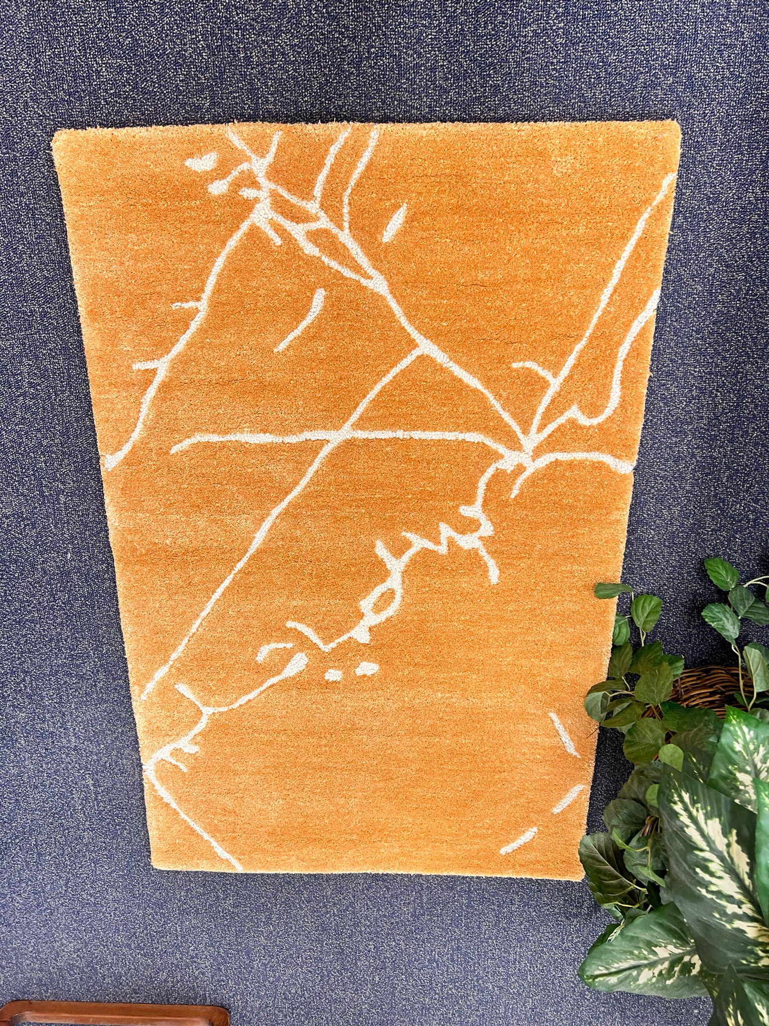 Modern Abstract Wool Rug 2.6x4 - Handmade Rust Grey Ivory Textured Mat - Luxury Hand-Tufted Bedside Rug - Small Space Earth Tone Home Decor