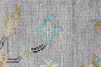 Hand Knotted Wool Rug - Muted Oushak Area Rug, Silver & Sage Green Floral Carpet, Traditional Turkish Style Rug for Living Room, Bedroom
