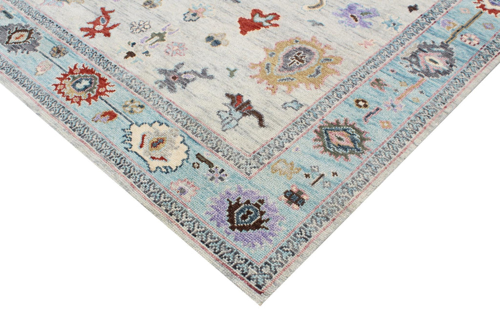 Vibrant Hand-Knotted Pastel Oushak Wool Rug