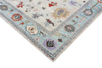 Vibrant Hand-Knotted Pastel Oushak Wool Rug