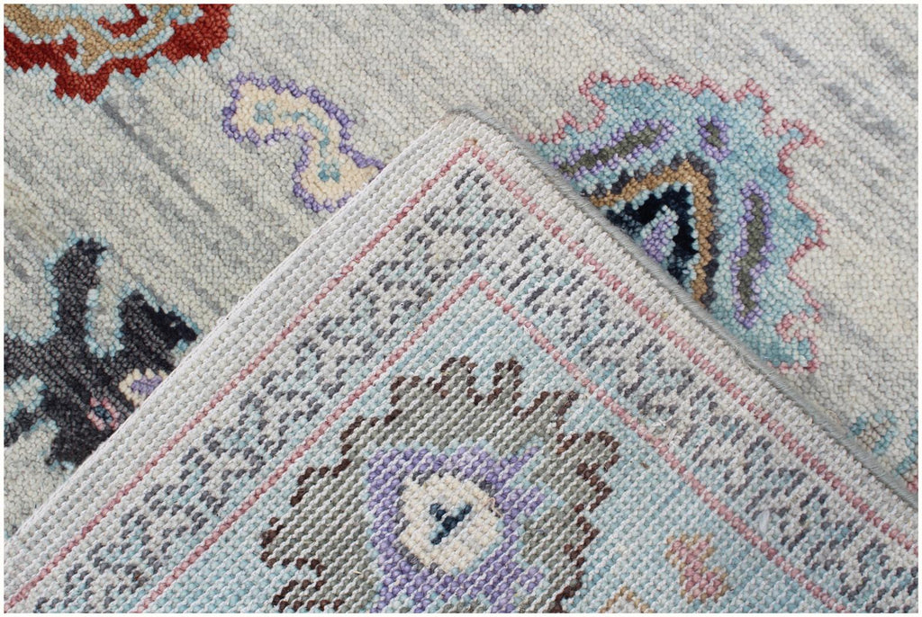 Vibrant Hand-Knotted Pastel Oushak Wool Rug