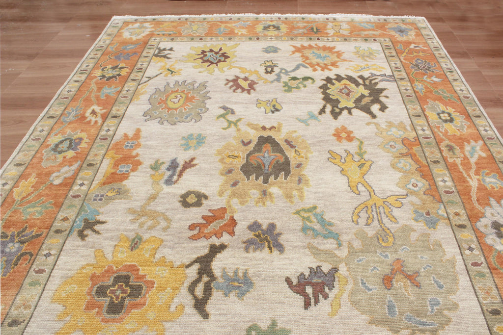 8X10 ft Elegant Salmon & Apricot Hand-Knotted Oushak Wool Rug, available in 9x12 and 10x14 ft