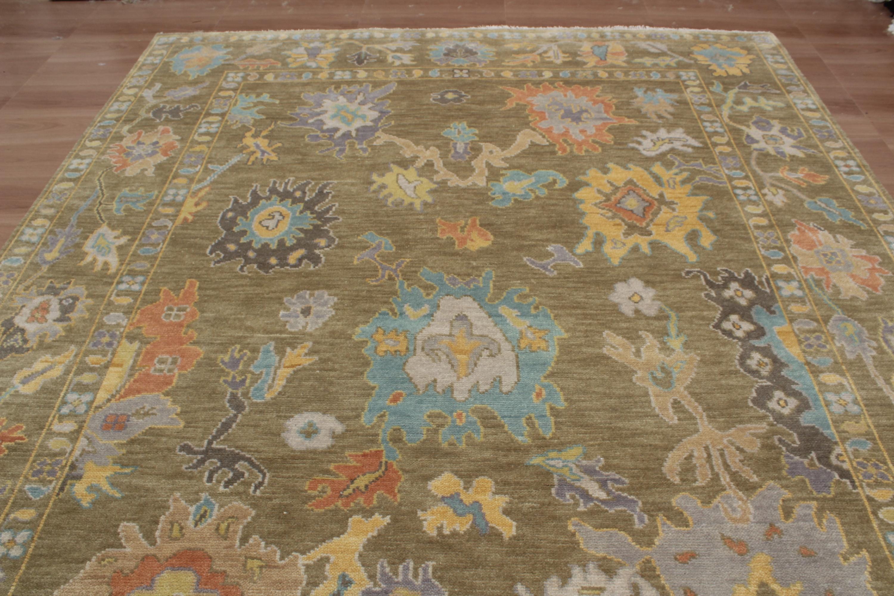 Verdant Indo Oushak Rug – Hand-Knotted Wool Rug in 8x10, 9x12 ft – Luxurious Moss Green Rug for Living Room, Bedroom & Dining Hall