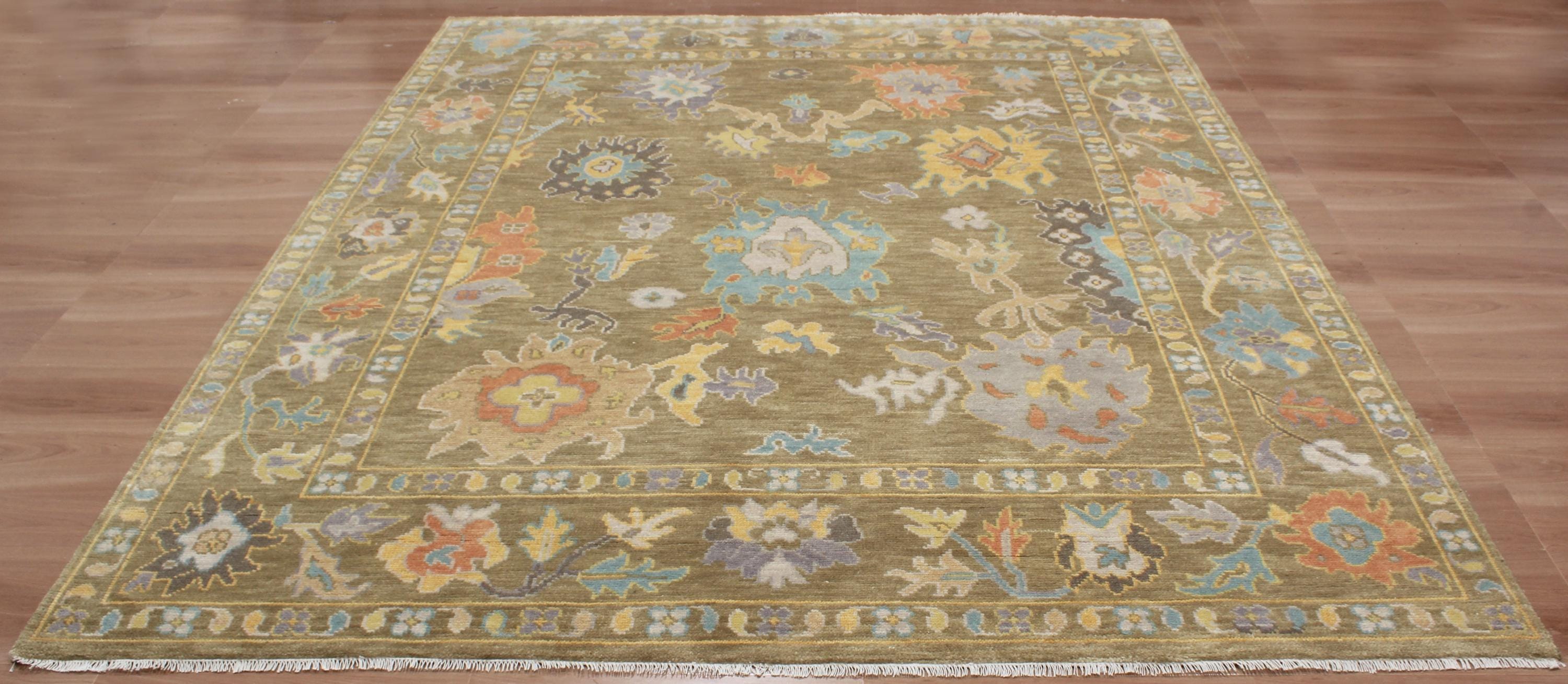 Verdant Oushak Turkish design –Hand-Knotted premium quality Wool Rug - Luxurious Moss Green/Olive Rug for Living Room, Bedroom & Dining Hall
