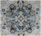 Timeless Elegance: Hand-Knotted Wool Medallion Rug in Celestial Blue & Gold