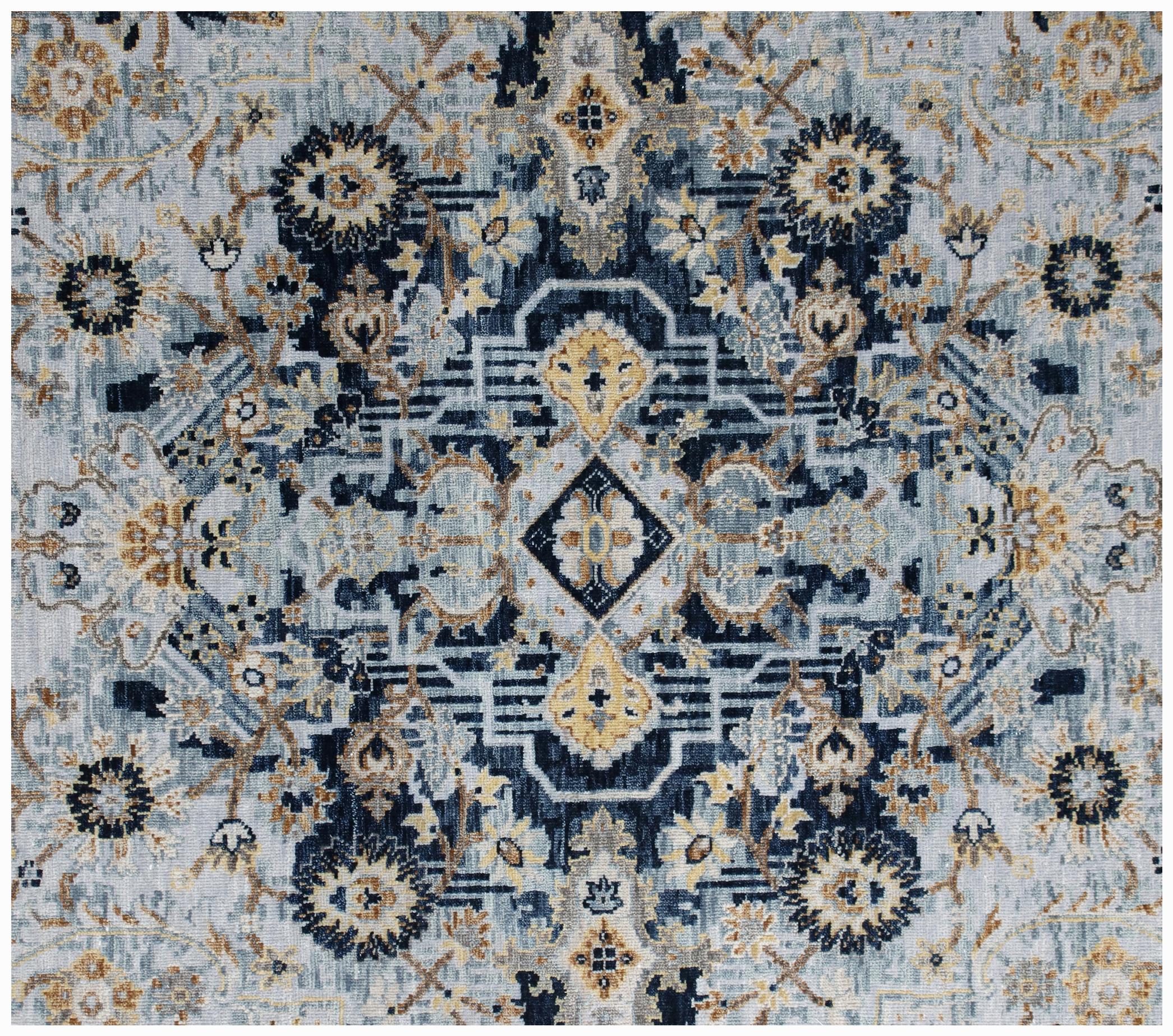 Timeless Elegance: Hand-Knotted Wool Medallion Rug in Celestial Blue & Gold