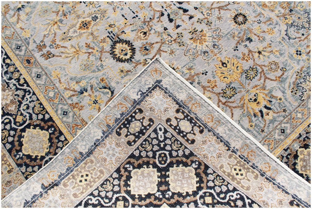 10x14 Oversized Hand Knotted Wool Rug - Ivory and Navy Blue Traditional Persian Style Area Rug
