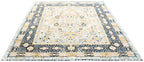 10x14 Oversized Hand Knotted Wool Rug - Ivory and Navy Blue Traditional Persian Style Area Rug