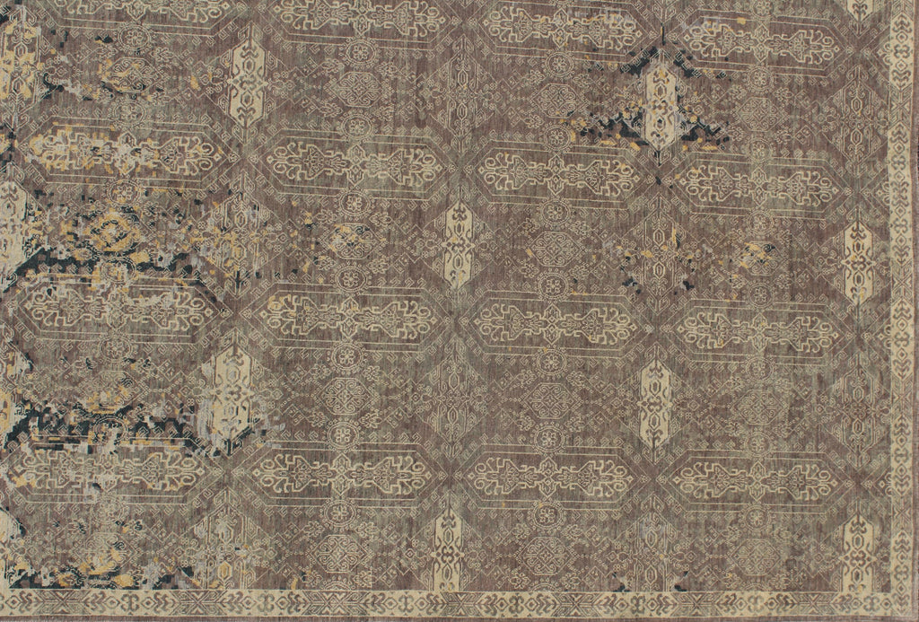 Brown Hand Knotted area Rug 9X12 handmade Persian transitional rug for living room, bedroom and dining room study room
