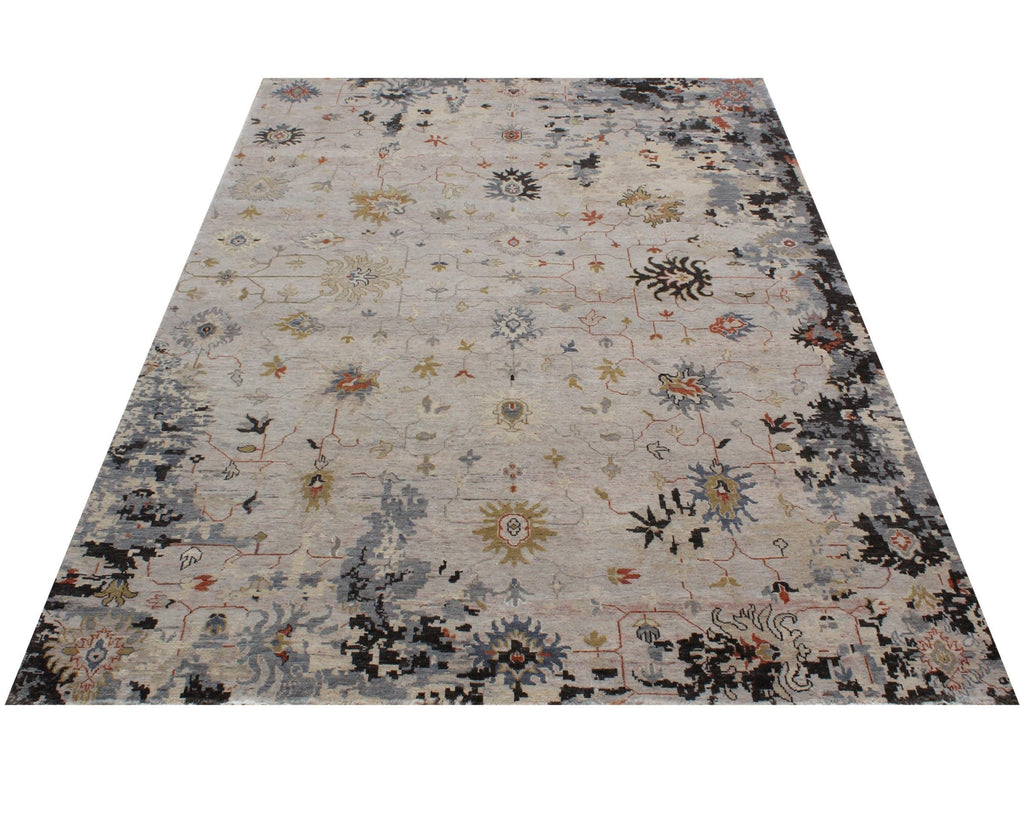 8x10 9x12 Capri Hand Knotted Wool Rug - Modern Distressed Area Rug for Living Room, Large Blue Grey Oriental Carpet, Luxury Handwoven Rug