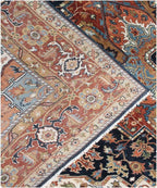 Antique Inspired Heriz Serapi Wool Rug - Hand Knotted Terracotta & Navy Area Rug