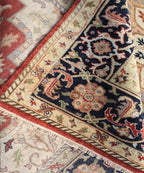 Hand Knotted Wool Heriz Serapi Rug - Red Navy Blue Traditional Persian Area Rug