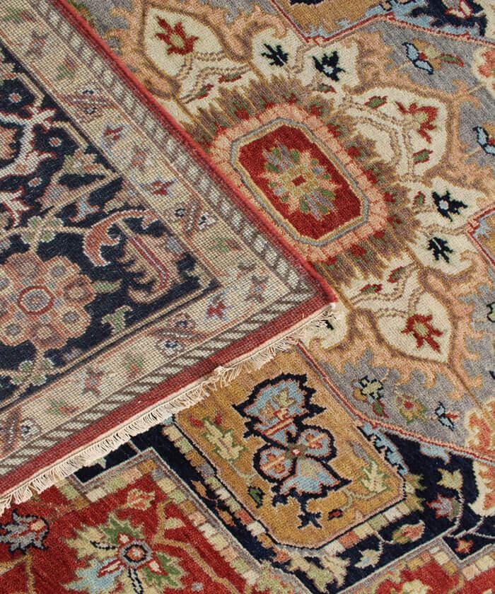 Hand Knotted Wool Heriz Serapi Rug - Red Navy Blue Traditional Persian Area Rug