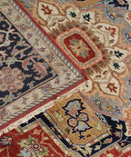 Hand Knotted Wool Heriz Serapi Rug - Red Navy Blue Traditional Persian Area Rug