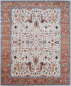 9x12 Ivory Hand Knotted Serapi Heriz Wool Rug - Large Antique Style Terracotta Area Rug