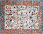 9x12 Ivory Hand Knotted Serapi Heriz Wool Rug - Large Antique Style Terracotta Area Rug