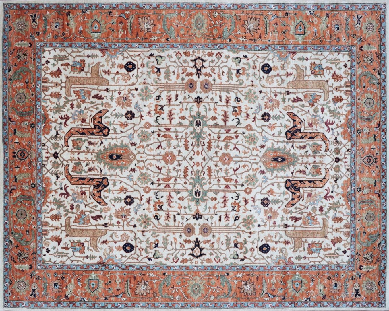 9x12 Ivory Hand Knotted Serapi Heriz Wool Rug - Large Antique Style Terracotta Area Rug