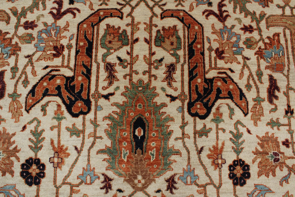 9x12 Ivory Hand Knotted Serapi Heriz Wool Rug - Large Antique Style Terracotta Area Rug