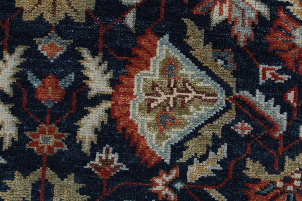 8x10 Hand Knotted Wool Rug - Navy Blue & Rust Traditional Oriental Area Rug