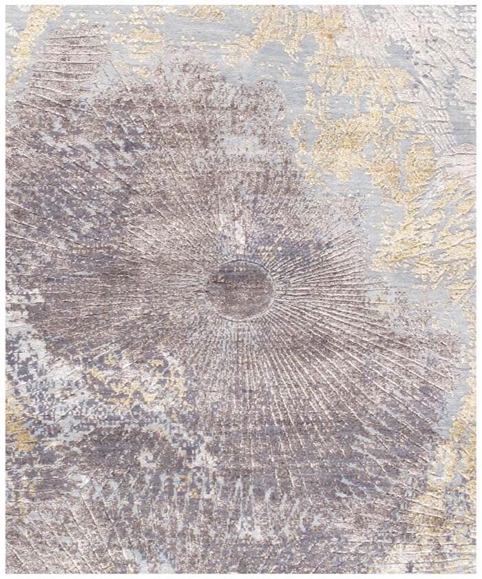 Luxury Abstract Sunburst Wool & Bamboo Silk Area Rug - Gold, Lavender Celestial Shimmer Carpet - Modern Art Decor - Multiple Sizes Available