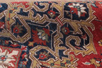 8x10 Persian Heriz Serapi Rug, Red & Cream Hand-Knotted Wool Area Rug, Vintage Medallion Carpet for Living Room, Authentic Oriental Rug
