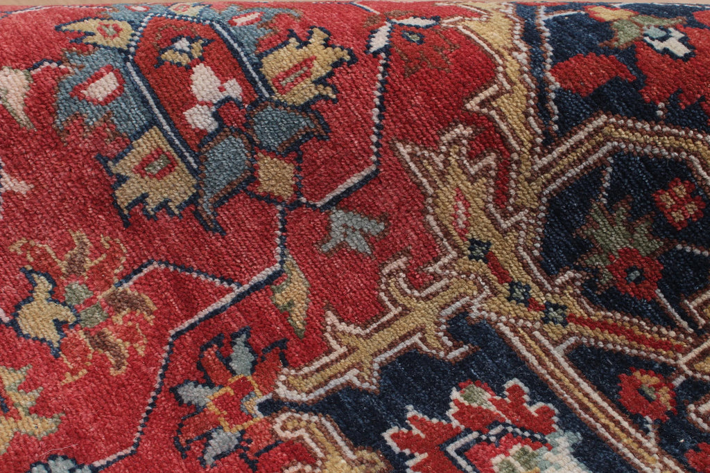 8x10 Persian Heriz Serapi Rug, Red & Cream Hand-Knotted Wool Area Rug, Vintage Medallion Carpet for Living Room, Authentic Oriental Rug