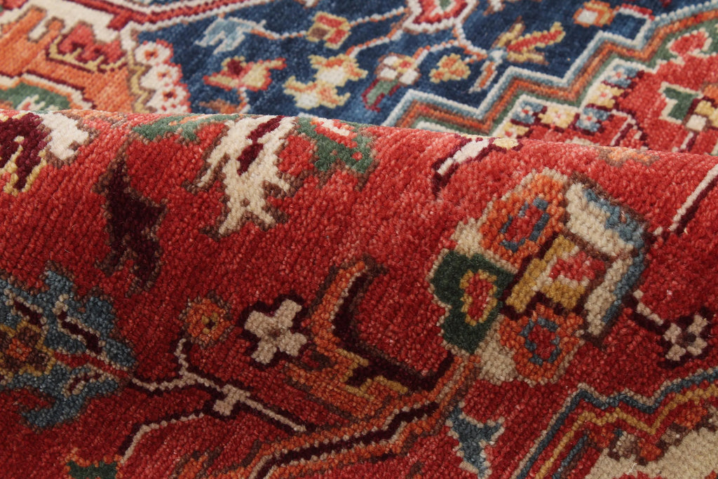 8x10 Hand Knotted Heriz/Serapi Wool Rug, 9x12 Red & Navy Traditional Persian Heriz Area Rug, Oriental Carpet for Living Room, Vintage  Rug