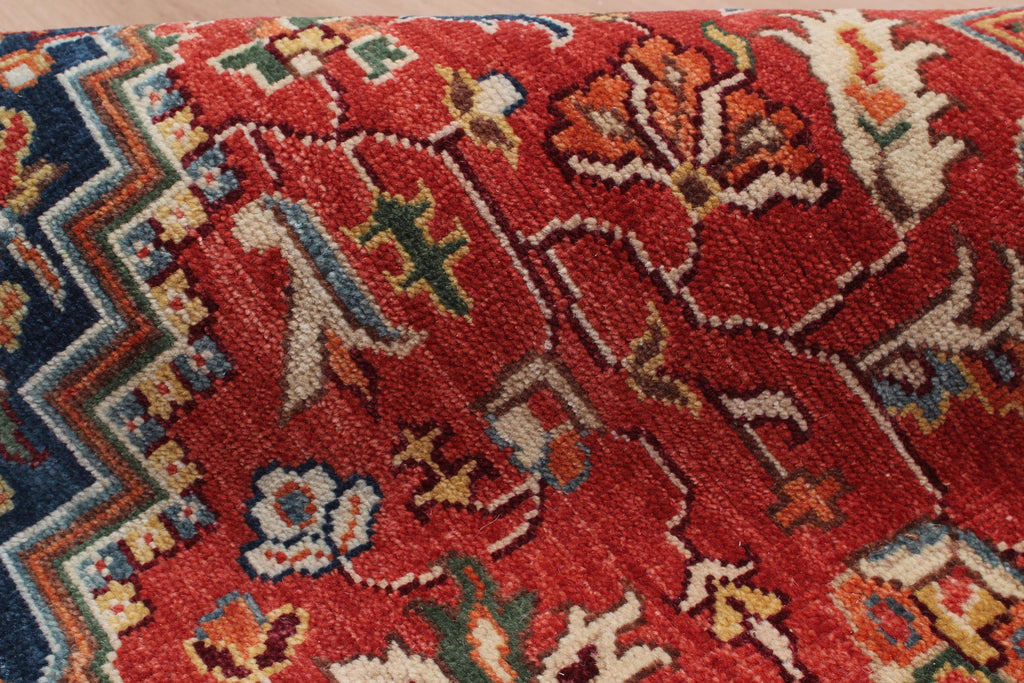 8x10 Hand Knotted Heriz/Serapi Wool Rug, 9x12 Red & Navy Traditional Persian Heriz Area Rug, Oriental Carpet for Living Room, Vintage  Rug