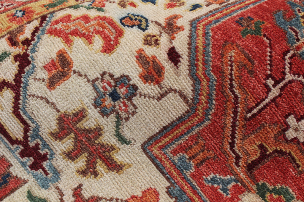 8x10 Hand Knotted Heriz/Serapi Wool Rug, 9x12 Red & Navy Traditional Persian Heriz Area Rug, Oriental Carpet for Living Room, Vintage  Rug