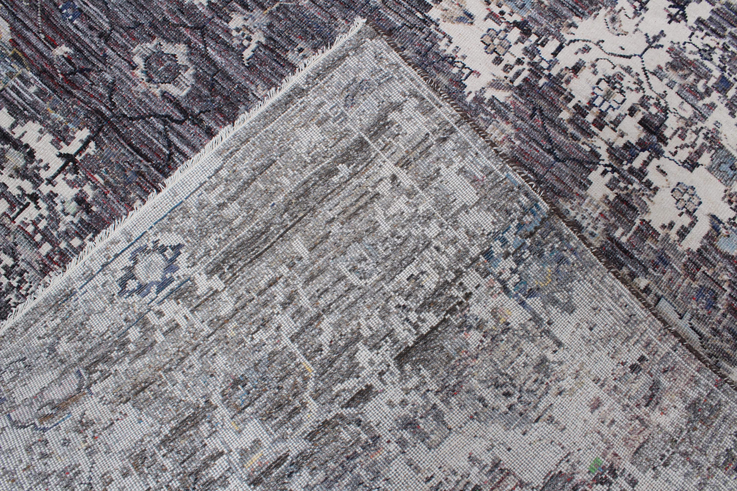 8x10 Hand-Knotted Wool Rug - Modern Distressed Oriental Area Rug - Charcoal & Ivory Transitional Carpet - Authentic Turkish Style Wool Rug