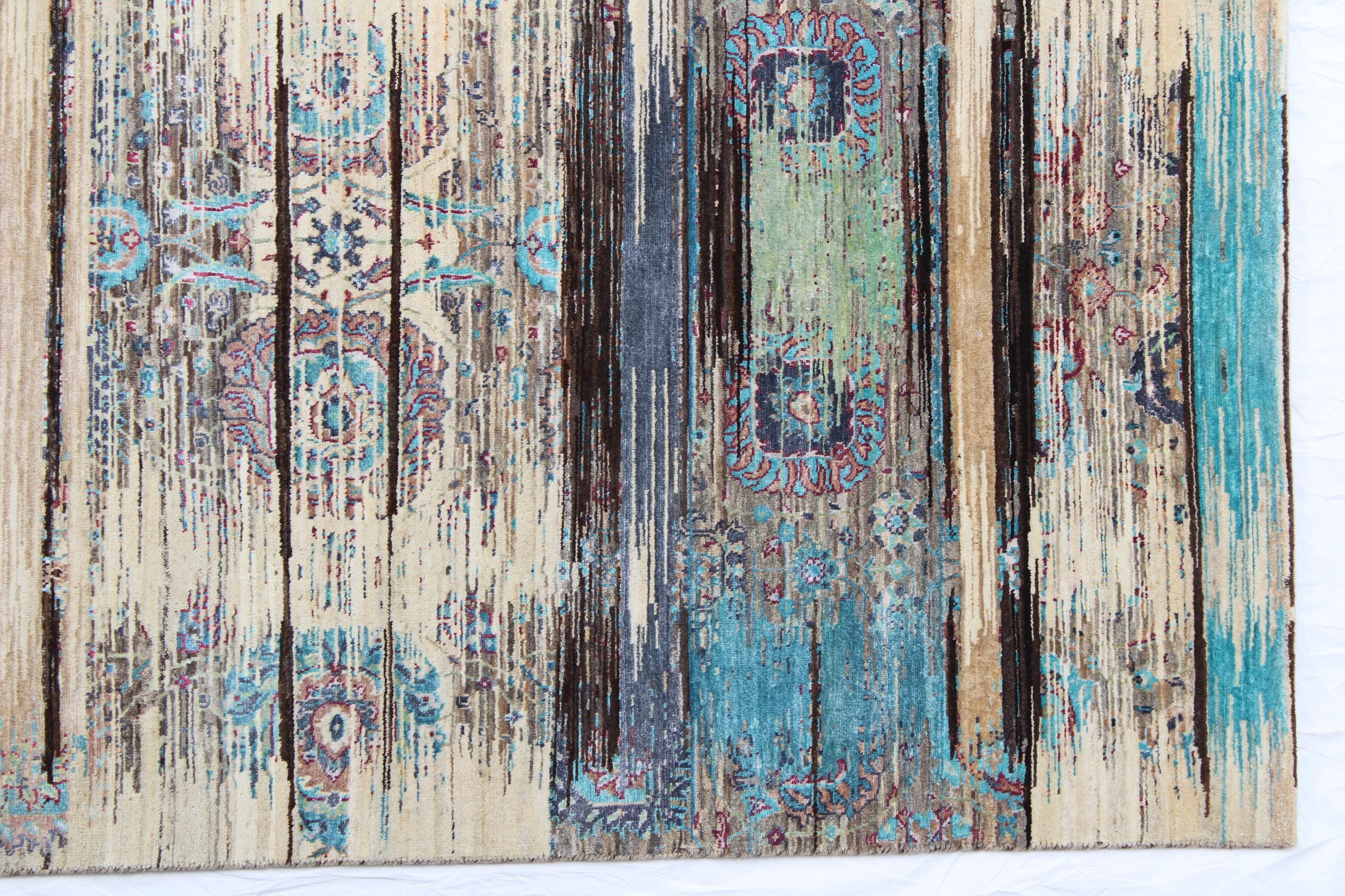 Beige blue Hand Knotted area Rug 5X8 handmade Persian rug.