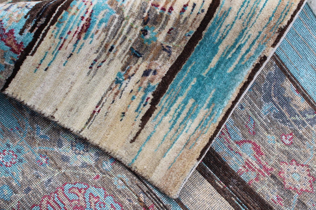 Beige blue Hand Knotted area Rug 5X8 handmade Persian rug.