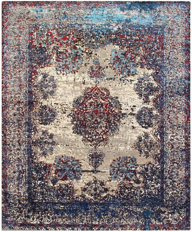 8x10 Luxury Hand-Knotted Wool & Bamboo Silk Rug | Distressed Medallion