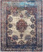 8x10 Large Hand Knotted Wool Rug - Vintage Distressed Persian Style Area Rug - Navy Blue & Magenta Boho Oriental Carpet - Transitional Rug