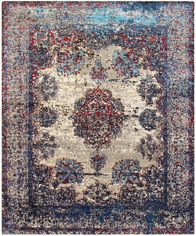 8x10 Large Hand Knotted Wool Rug - Vintage Distressed Persian Style Area Rug - Navy Blue & Magenta Boho Oriental Carpet - Transitional Rug