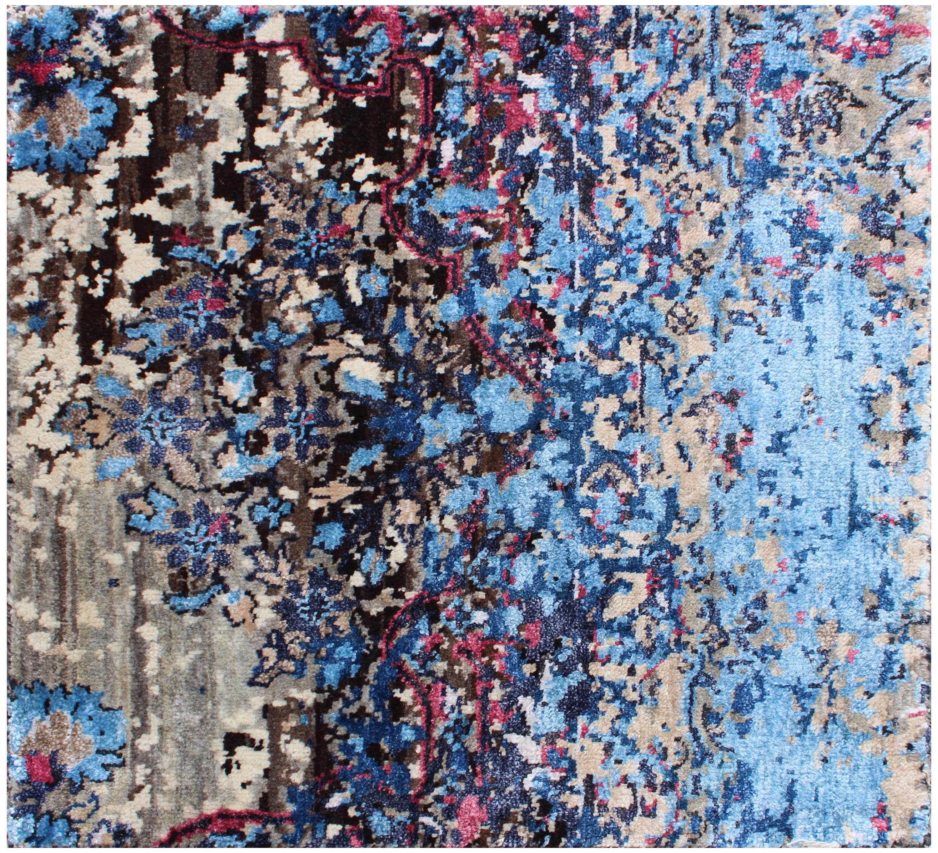 8x10 Large Hand Knotted Wool Rug - Vintage Distressed Persian Style Area Rug - Navy Blue & Magenta Boho Oriental Carpet - Transitional Rug