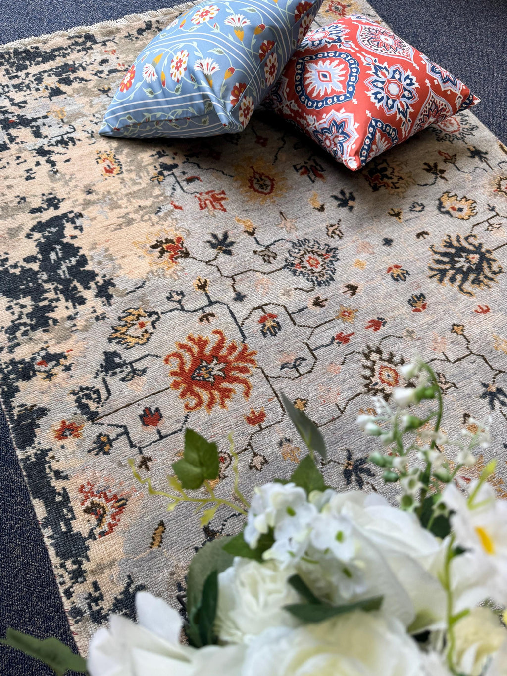 Gray beige Hand Knotted area Rug 4x6  handmade oriental Persian rug transitional rug- living room, family room,diningroom, bedroom, entryway