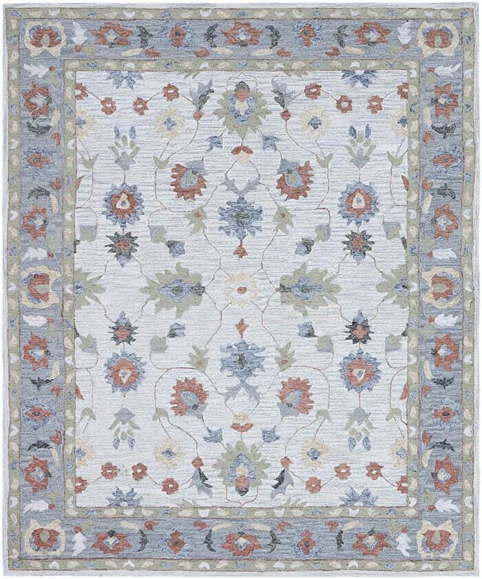8x10 ft Elegant Hand-Tufted Floral Wool Rug | 5x8 ft Blue & Terracotta Traditional Decor