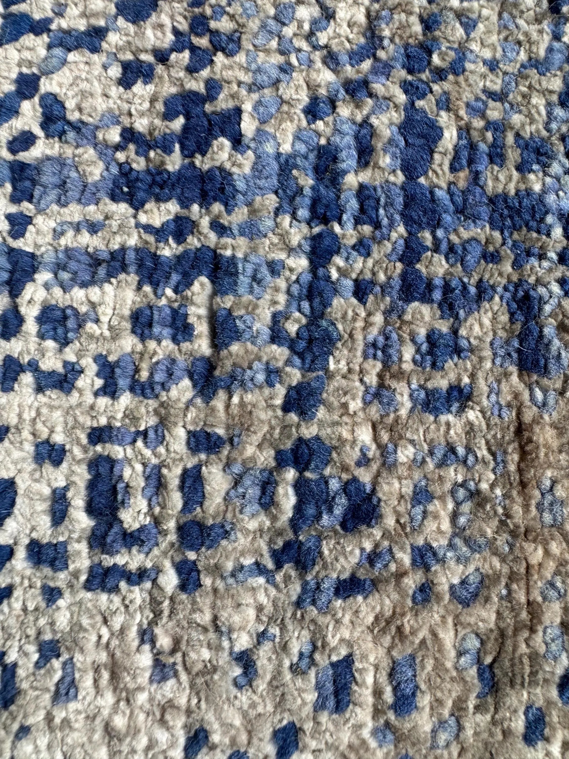 Modern Abstract Blue & Gold Hand-Knotted Wool & Silk Rug (4x6)