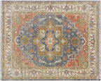 8x10 Hand-Knotted Wool Oushak Rug - Blue, Terracotta & Sage