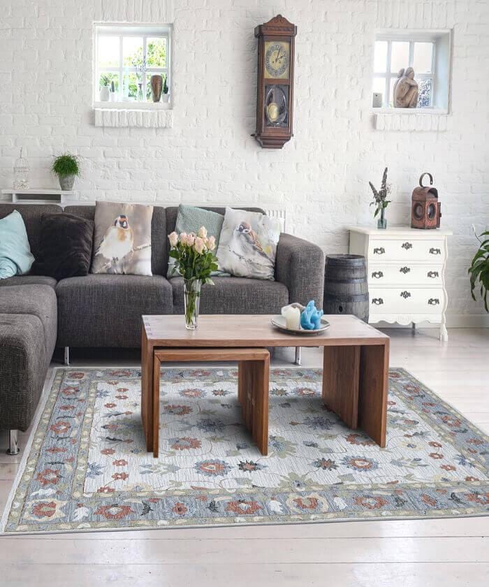 8x10 ft Elegant Hand-Tufted Floral Wool Rug | 5x8 ft Blue & Terracotta Traditional Decor