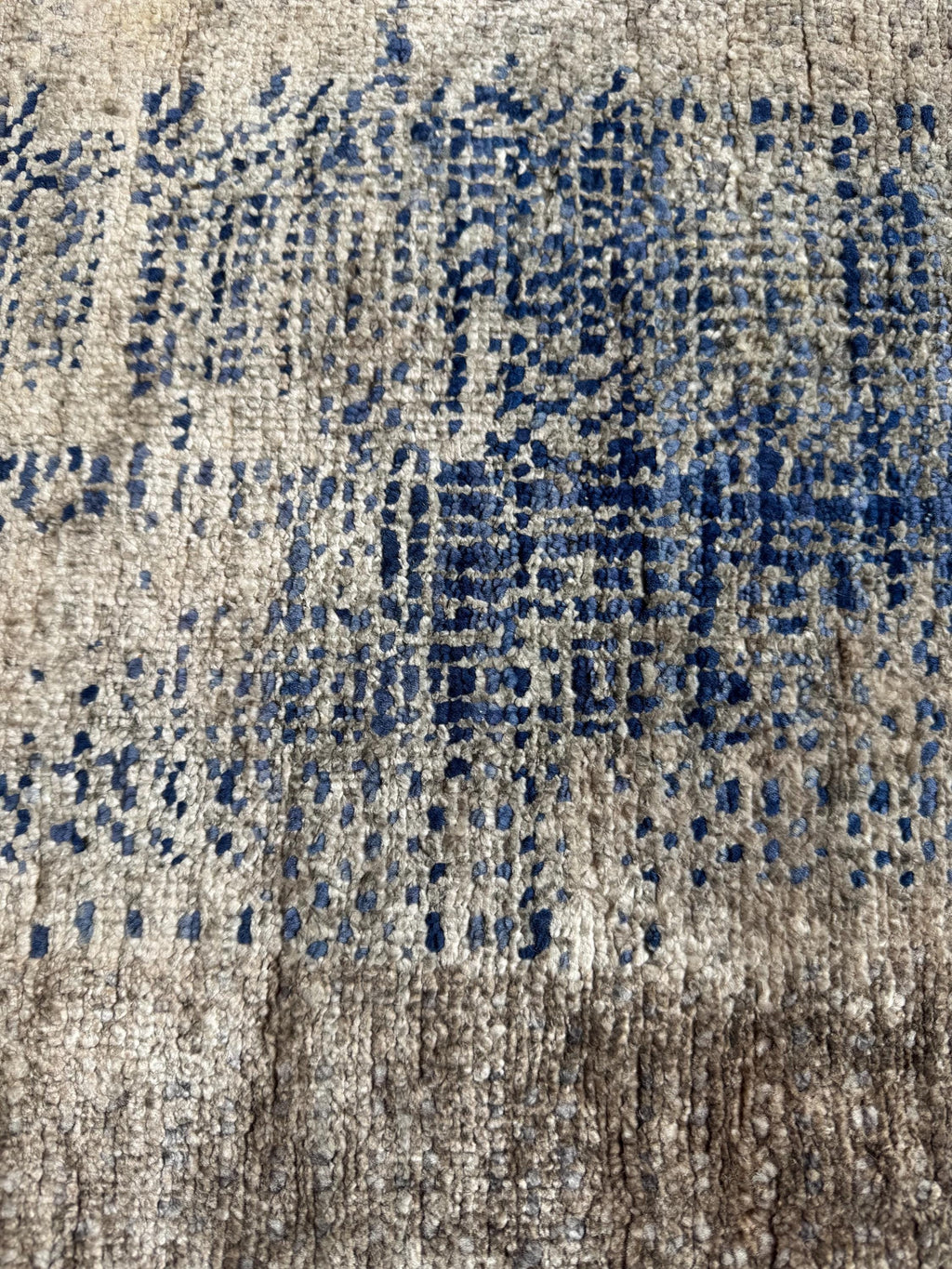 Modern Abstract Blue & Gold Hand-Knotted Wool & Silk Rug (4x6)