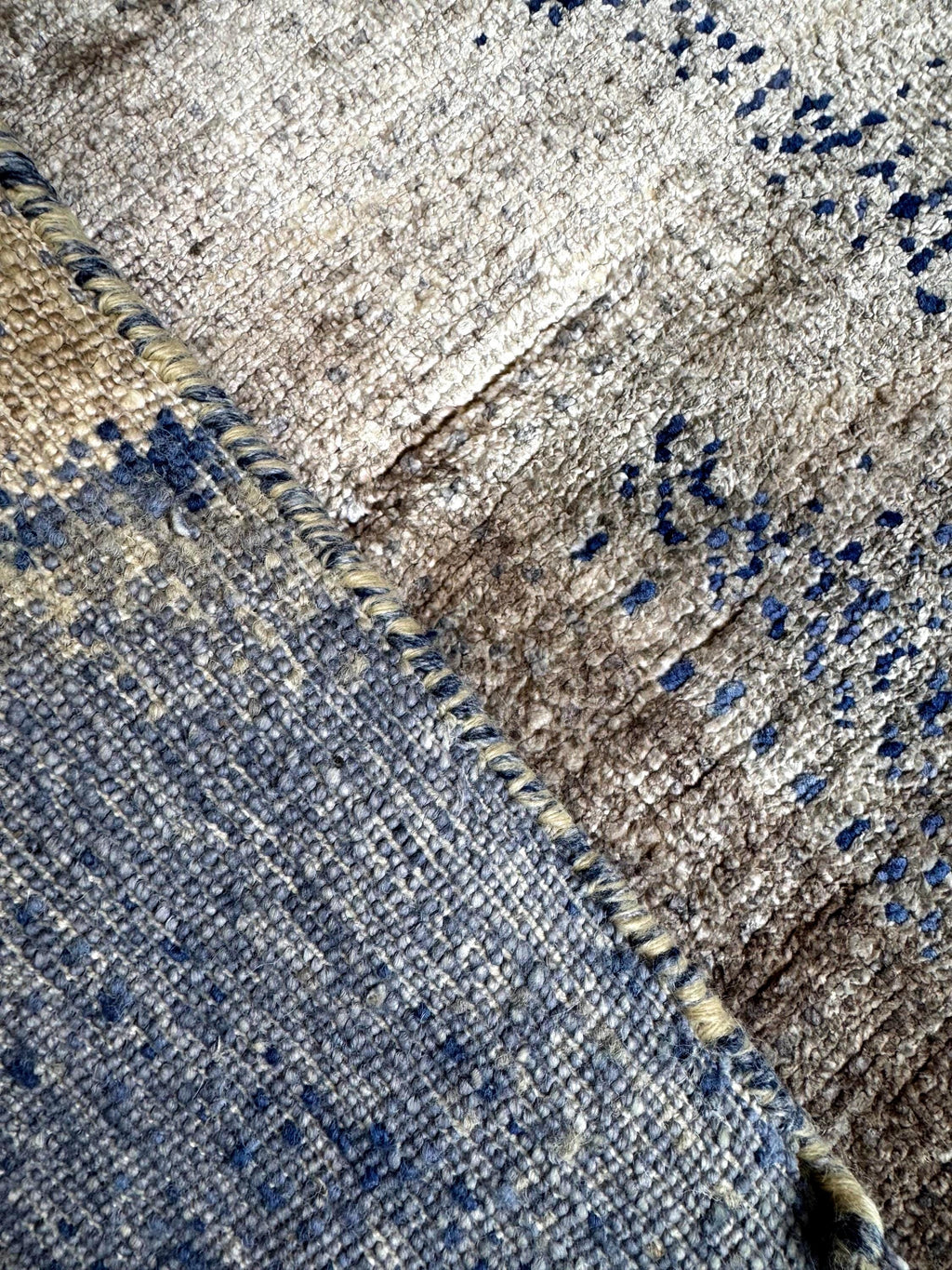 Modern Abstract Blue & Gold Hand-Knotted Wool & Silk Rug (4x6)