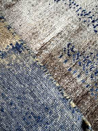 Modern Abstract Blue & Gold Hand-Knotted Wool & Silk Rug (4x6)