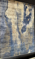 Modern Abstract Blue & Gold Hand-Knotted Wool & Silk Rug (4x6)