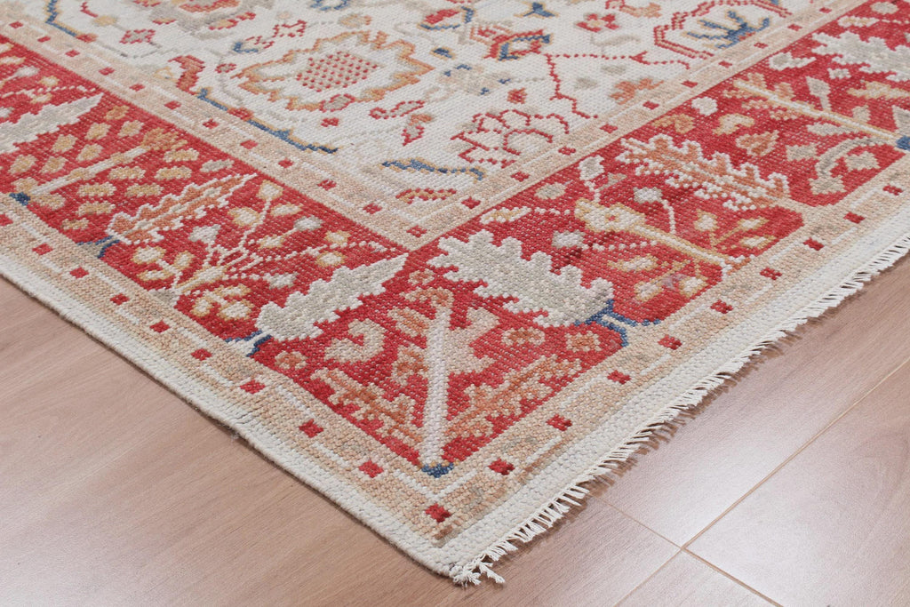 8x10 ft Authentic Hand-Knotted Wool Oriental Rug - Red & Cream Transitional Oushak Style