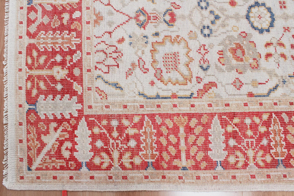 8x10 ft Authentic Hand-Knotted Wool Oriental Rug - Red & Cream Transitional Oushak Style
