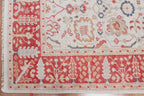 8x10 ft Authentic Hand-Knotted Wool Oriental Rug - Red & Cream Transitional Oushak Style